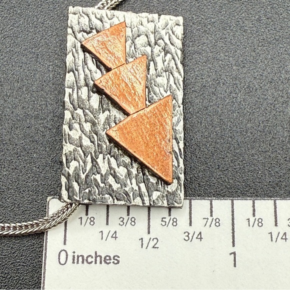 Three Sisters Mountain Metal Pendant Necklace in Copper Metal Geometric - Picture 9 of 14
